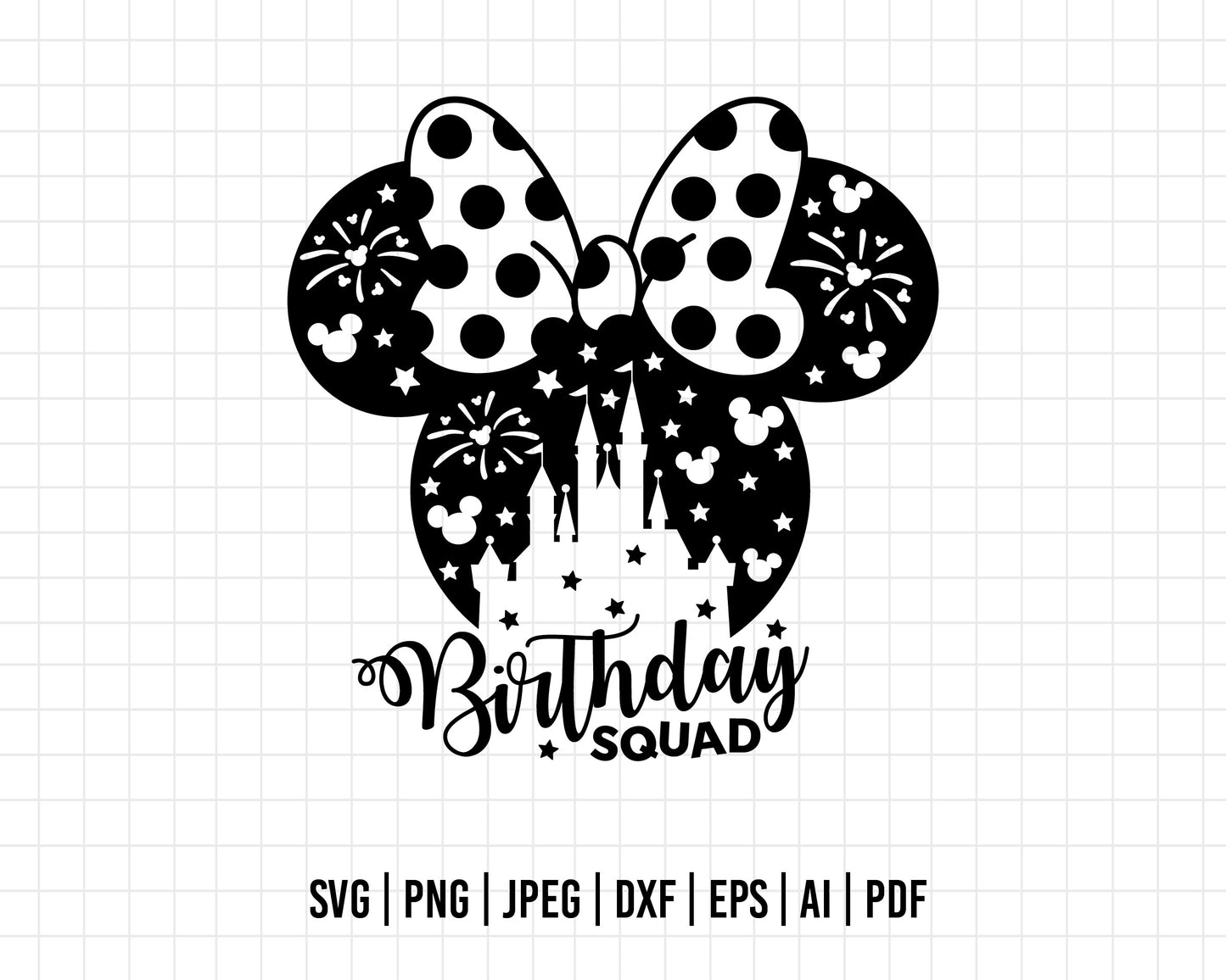 COD103- Birthday squad svg, birthday svg, minnie svg, castle svg, Silhouette, Cricut