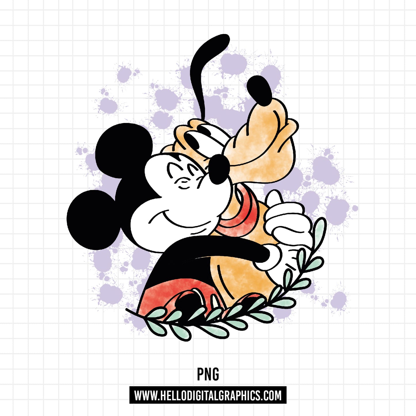 COD1032- Classic Pluto Sketch PNG, Mickey and pluto watercolor png, Retro Pluto png, dog png, disney png