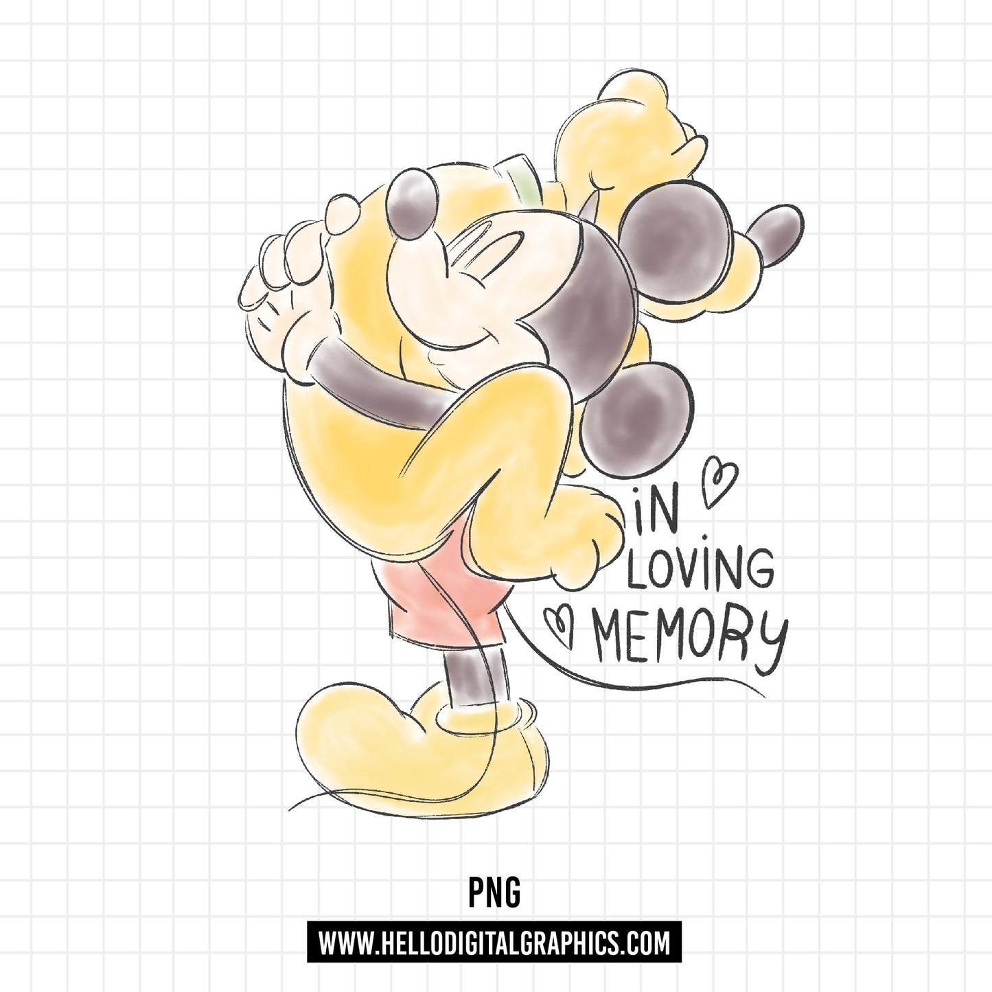 COD1041- in loving memory png, Mickey and pluto watercolor png, Retro Pluto png, dog png, disney png