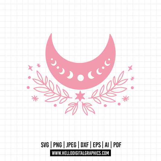 COD1063 Moon svg, Flowers svg, forest svg, moon phases svg