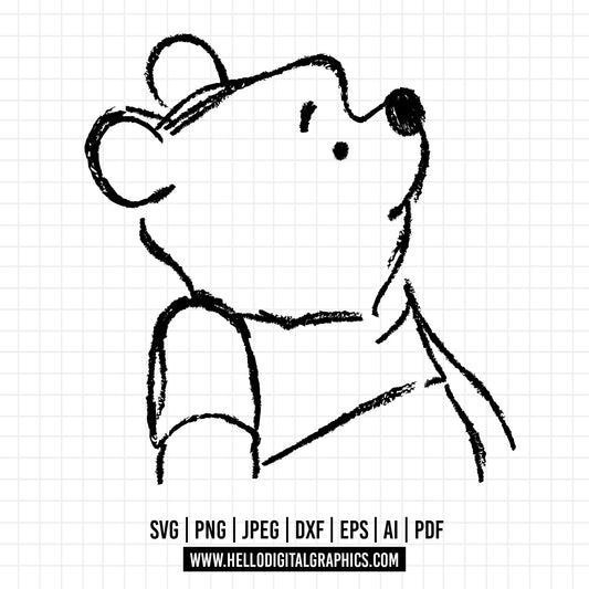 COD1077 Winnie the pooh svg, winnie the pooh outline, disney svg, Pooh face svg, bear Png