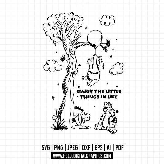 COD1090 Enjoy the little things in life svg, Winnie the pooh svg, pooh sketch svg, friends svg, pooh birthday svg