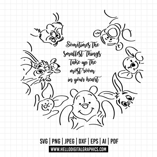 COD1096 Sometimes the smallest things take up the most room in your heart , pooh sketch svg