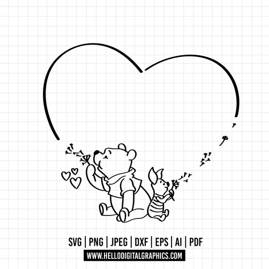 COD1111 Winnie the pooh svg, Winnie The Pooh and piglet with dandelion svg
