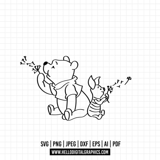 COD1114 Winnie the pooh svg, Winnie The Pooh and piglet with dandelion svg