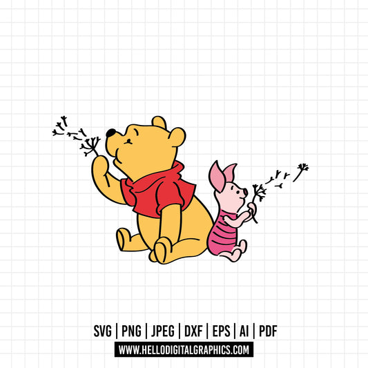 COD1117 Winnie the pooh svg, Winnie The Pooh and piglet with dandelion svg