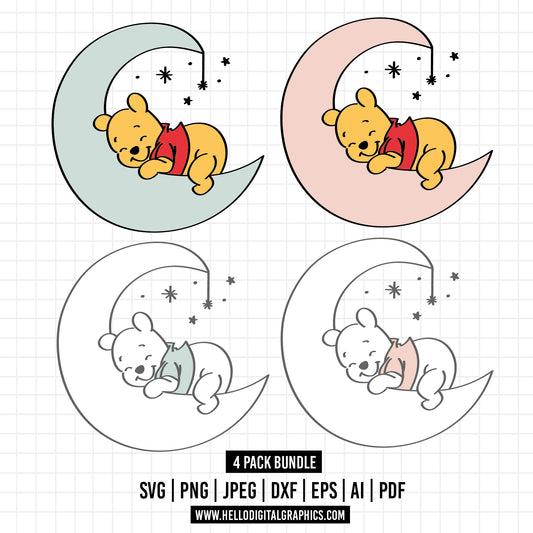 COD1118 Winnie the pooh and moon svg, pooh svg, Baby Winnie the pooh svg, baby shower svg, Disney svg