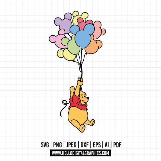 COD1120 Winnie the pooh svg, Winnie The Pooh With Balloon, Pooh Party Supplies