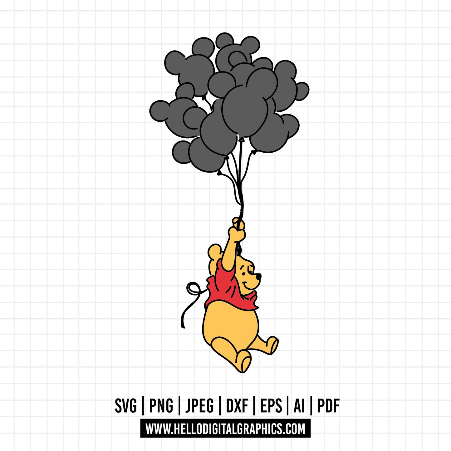 COD1121 Winnie the pooh svg, Winnie The Pooh With Balloon, Pooh Party Supplies