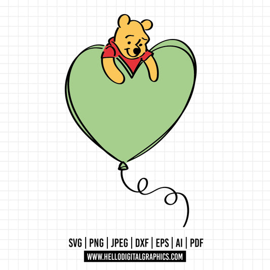 COD1122 Winnie the pooh svg, Winnie The Pooh With Balloon, Pooh Party Supplies