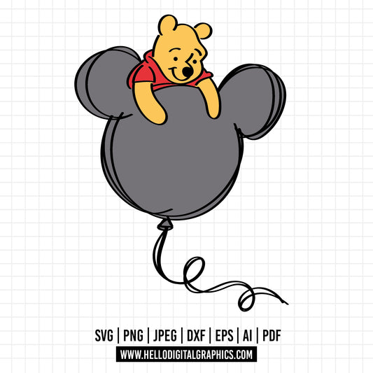 COD1135 Winnie the pooh svg, Winnie The Pooh With Balloon, Pooh Party Supplies
