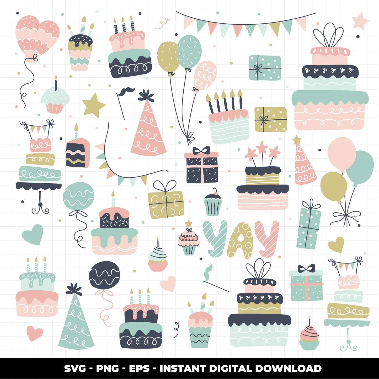 COD1147 Happy birthday svg, birthday clipart, cake svg, birthday vector, party svg
