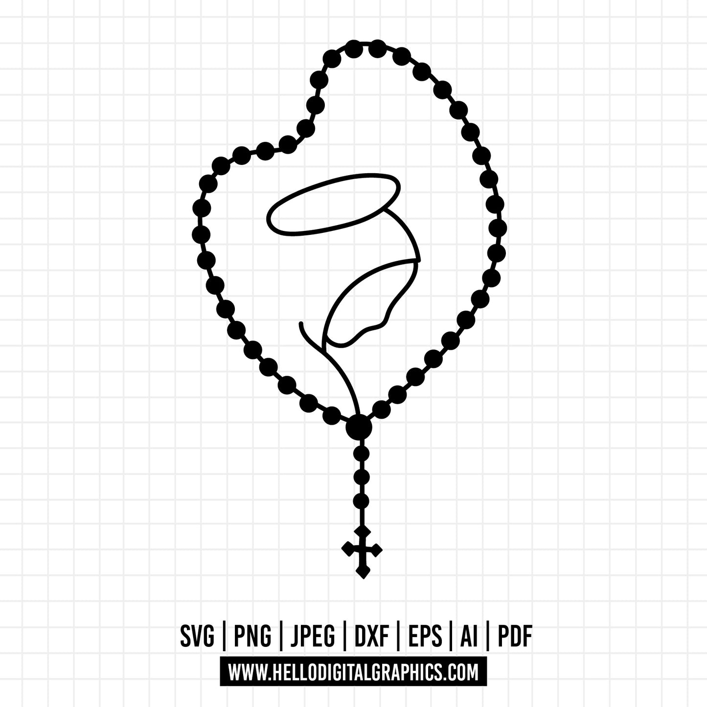 COD1169 Rosary Catholic SVG, Religious SVG, Rosary Digital Cutting Files SVG, Cricut file, Cross svg, Silhouette, Vector