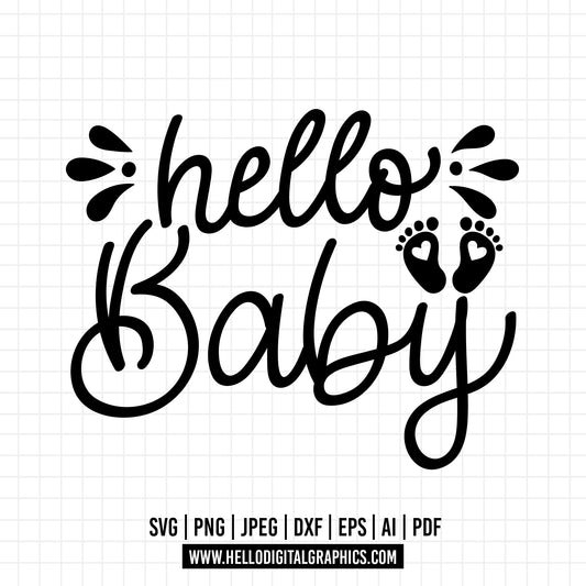 COD1178 Hello baby svg, Baby foot svg, Pregnant Woman Svg, Line Art Svg, Motherhood Cricut Pregnancy Silhouette Mum