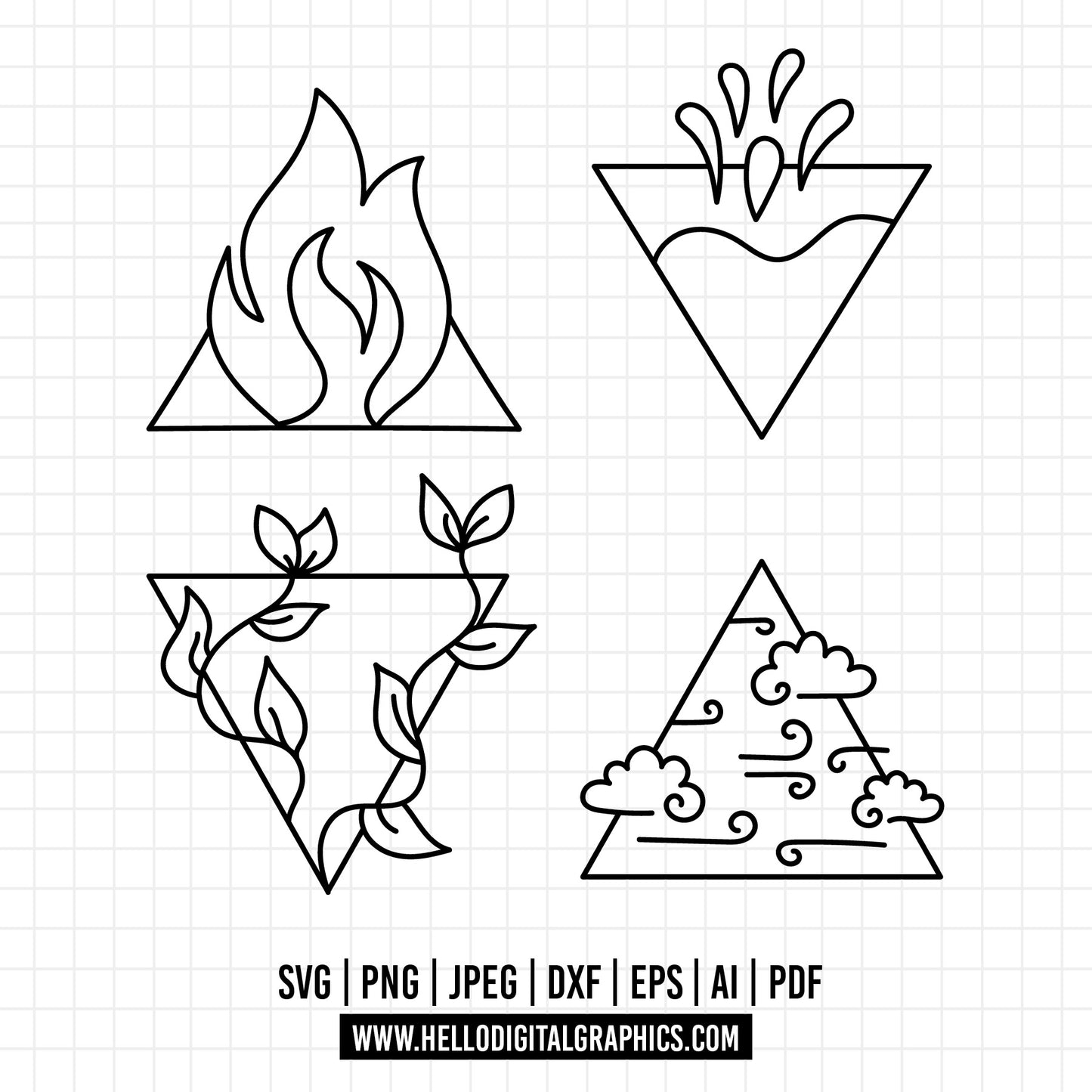 COD1201 Four Elements SVG, 4 Elements Symbols, Four Elements Template, Water Svg, Earth Svg, Air Svg, Fire Svg