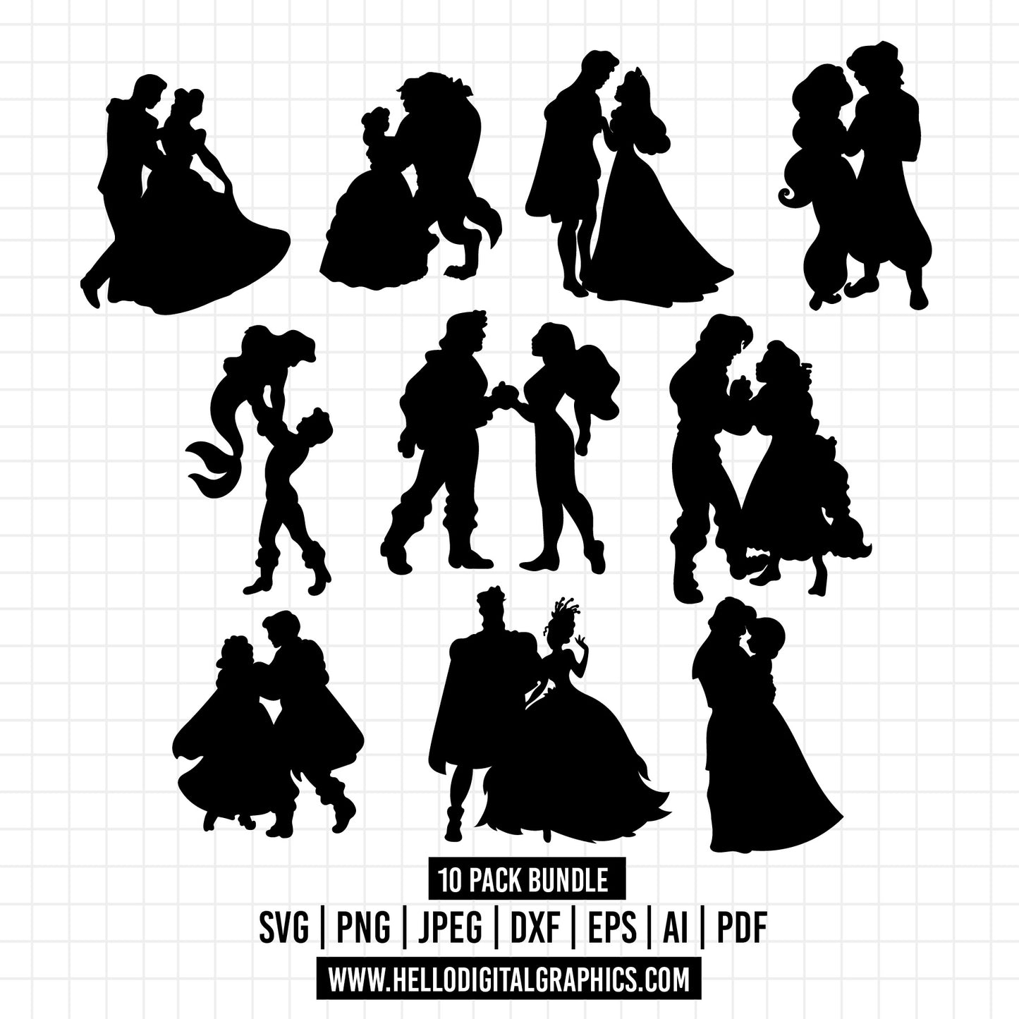 COD1202 Princess silhouette svg bundle, Snow White SVG, Princess SVG, princess svg Files for Cricut Silhouette/Tumbler svg