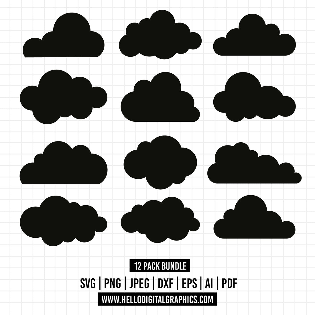 COD1207 Cloud Outline SVG, Cloud Silhouette Cut Files, Clouds SVG Vect ...