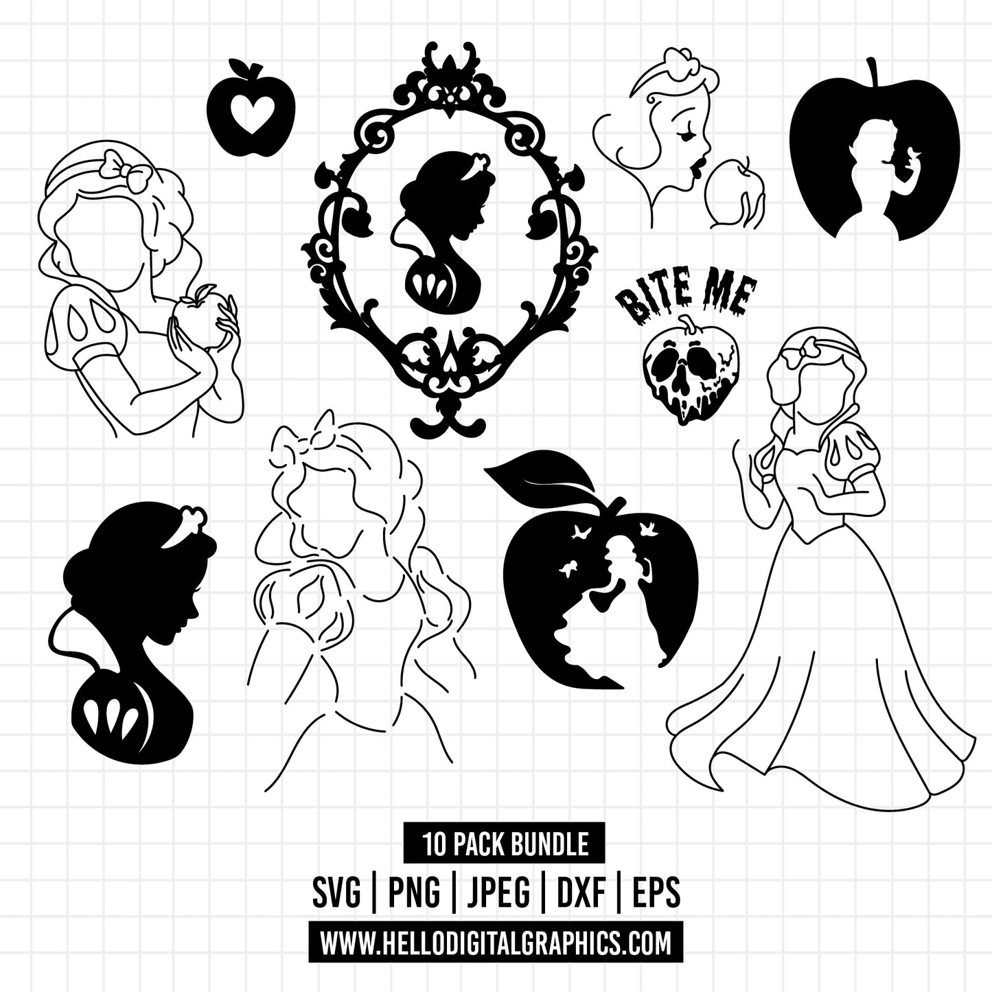COD1208 Snow White svg, Princess SVG, Snow White and the Seven Dwarfs svg, Cricut, Silhouette, outline svg, disney svg