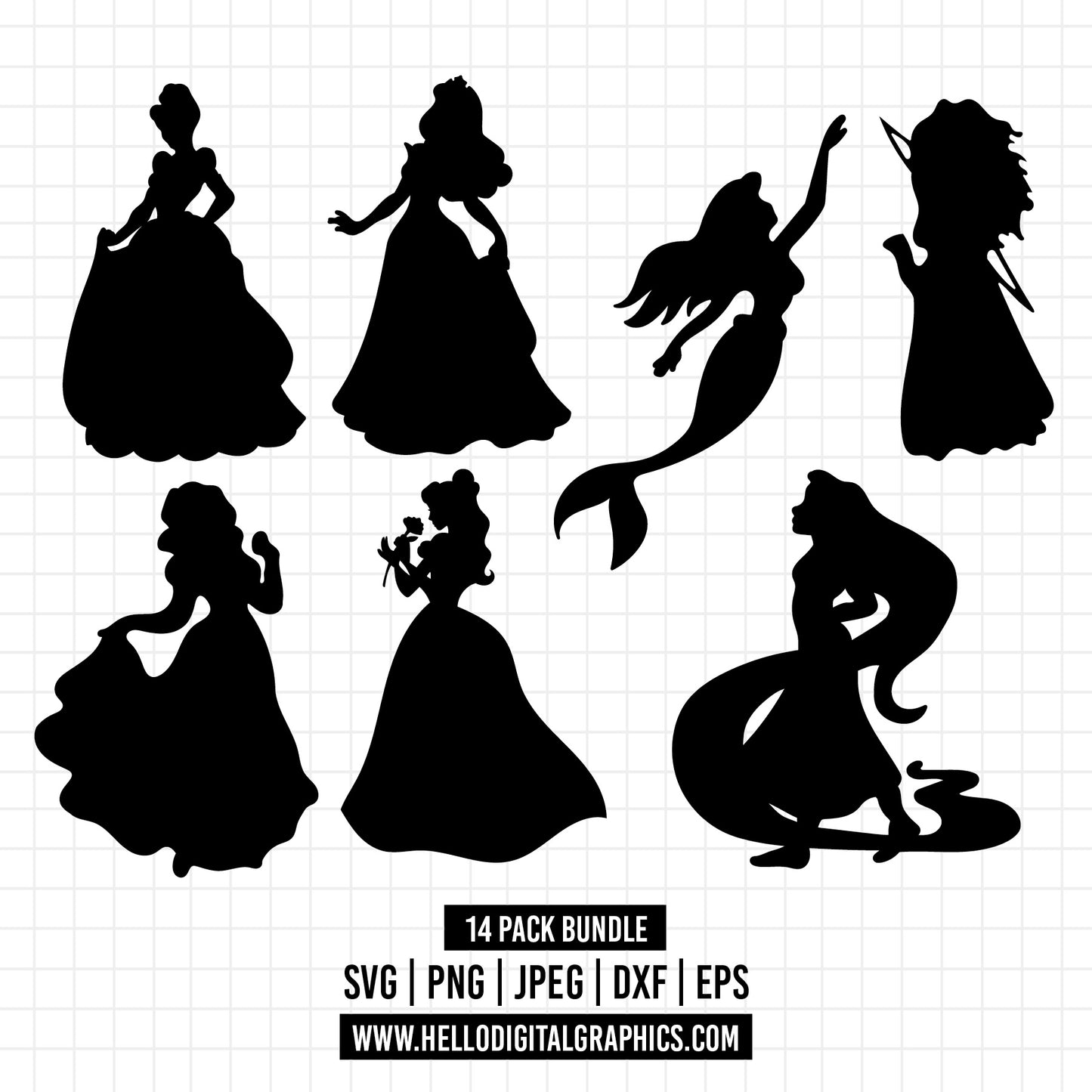 COD1212 Princess silhouette svg bundle, Snow White SVG, Princess SVG, princess svg Files for Cricut Silhouette/Tumbler svg