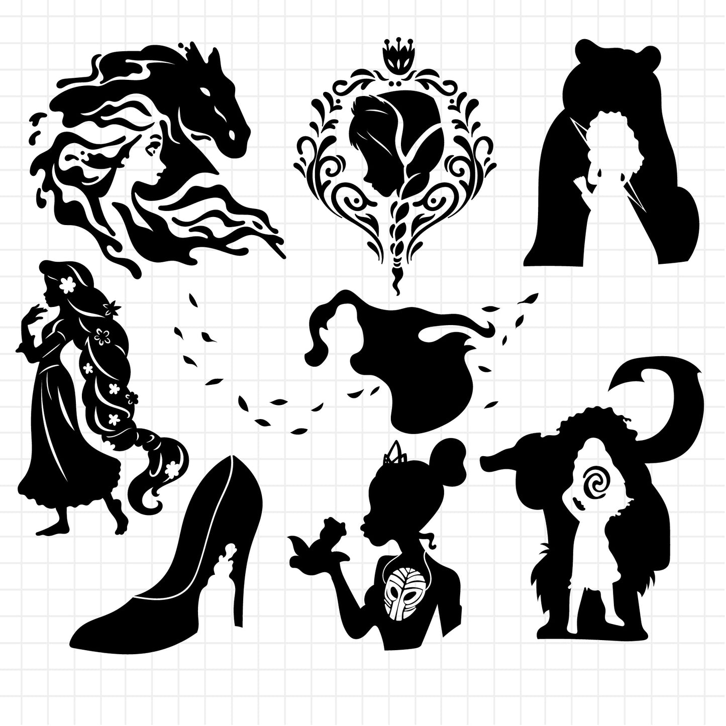 COD1217 Princess silhouette svg bundle, Snow White SVG, Princess SVG, princess svg Files for Cricut Silhouette/Tumbler svg