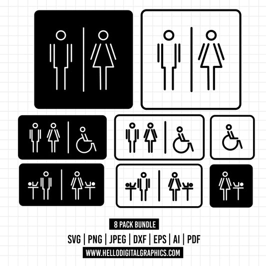 COD1241 - Bathroom Svg, Restroom Symbol svg, restroom sign svg, toilet svg, restroom icon svg, Minimal Outline Bathroom Sign svg