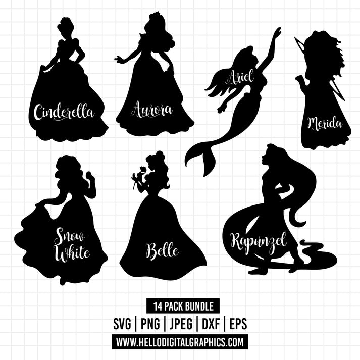 COD1251 Princess silhouette svg bundle, Snow White SVG, Princess SVG ...