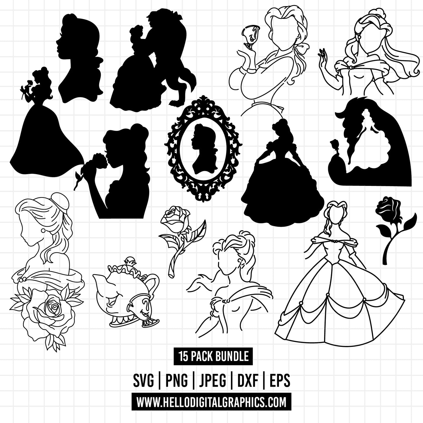 COD1253- Beauty and the beast svg, belle svg, beast svg, outline svg, cricut, silhouette,Disney svg, Princess Belle