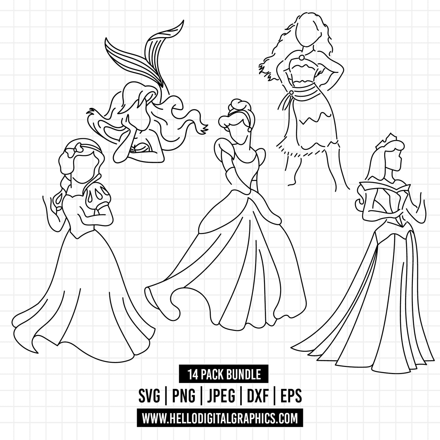 COD1255 Princess silhouette svg bundle, Snow White SVG, Princess SVG, princess svg Files for Cricut Silhouette/Tumbler svg