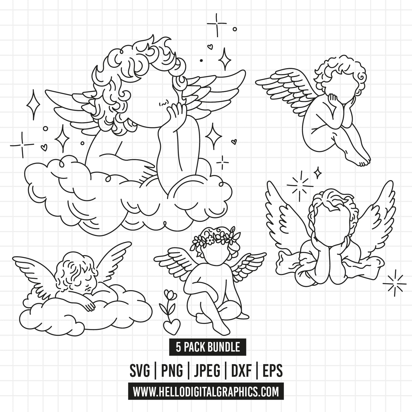 COD1276- cherub angel svg, a little angel clipart, cute angel png, angel on clouds dxf logo, vector eps cut files for cricut and silhouette use