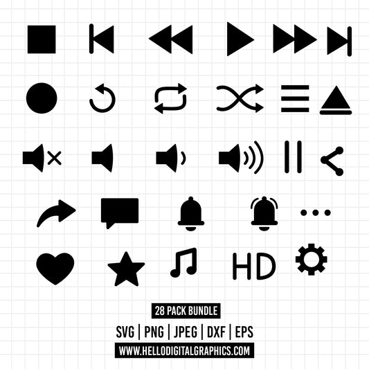 COD1287- Music Icons svg, Volume Button SVG, Play buttons svg, Music Player svg, Spotifyy  svg, Play Pause Control, Song Glass, Audio Control