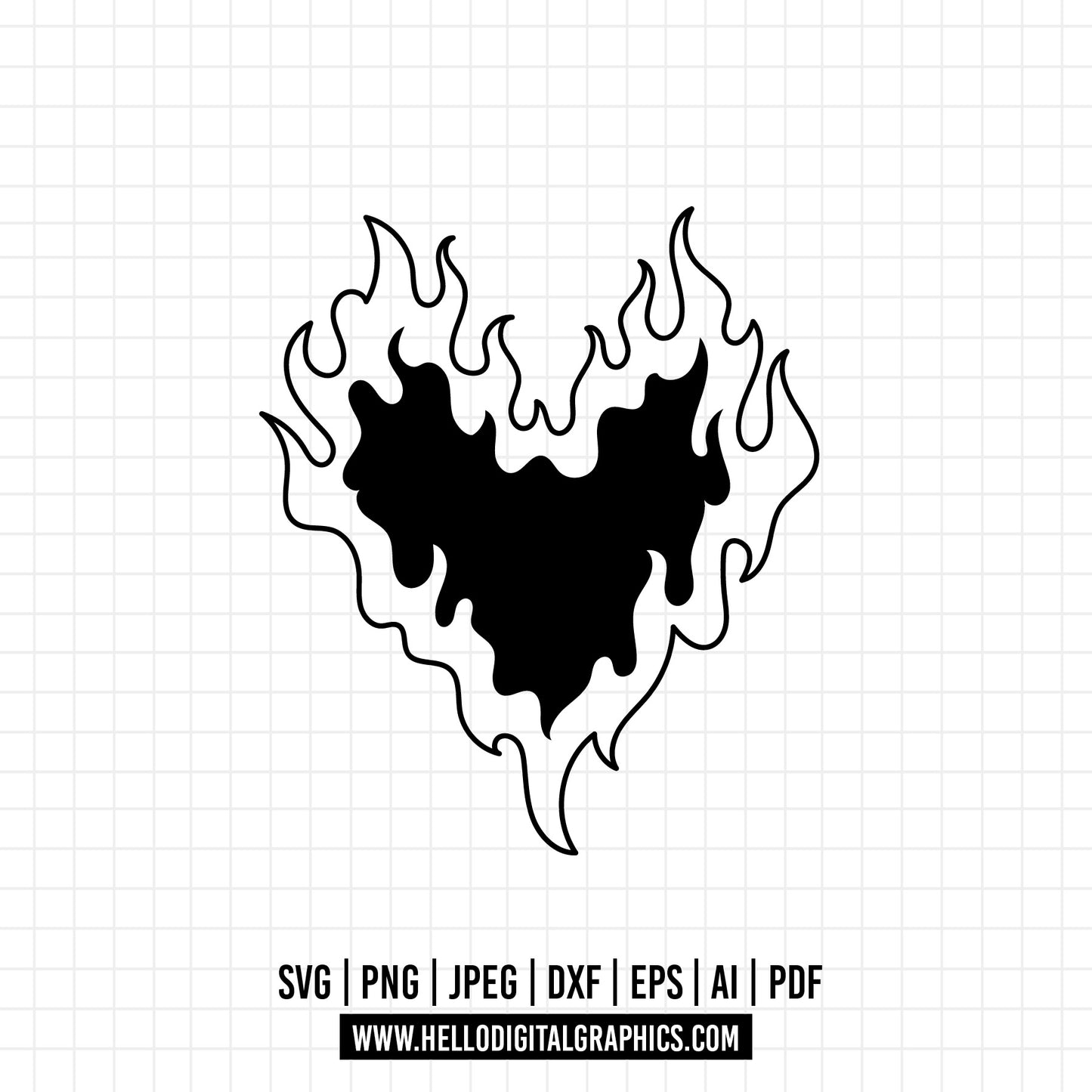 COD1301 - Fire heart svg/Heart SVG/ valentine's day Svg/Self Love Svg/Heart SVG/Sketch/Hand-drawn clipart /Cut Files Cricut/Silhouette