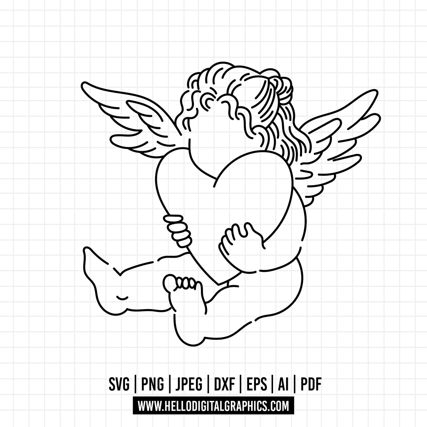 COD1307- cherub angel svg, a little angel clipart, cute angel png, angel on clouds dxf logo, vector eps cut files for cricut and silhouette use