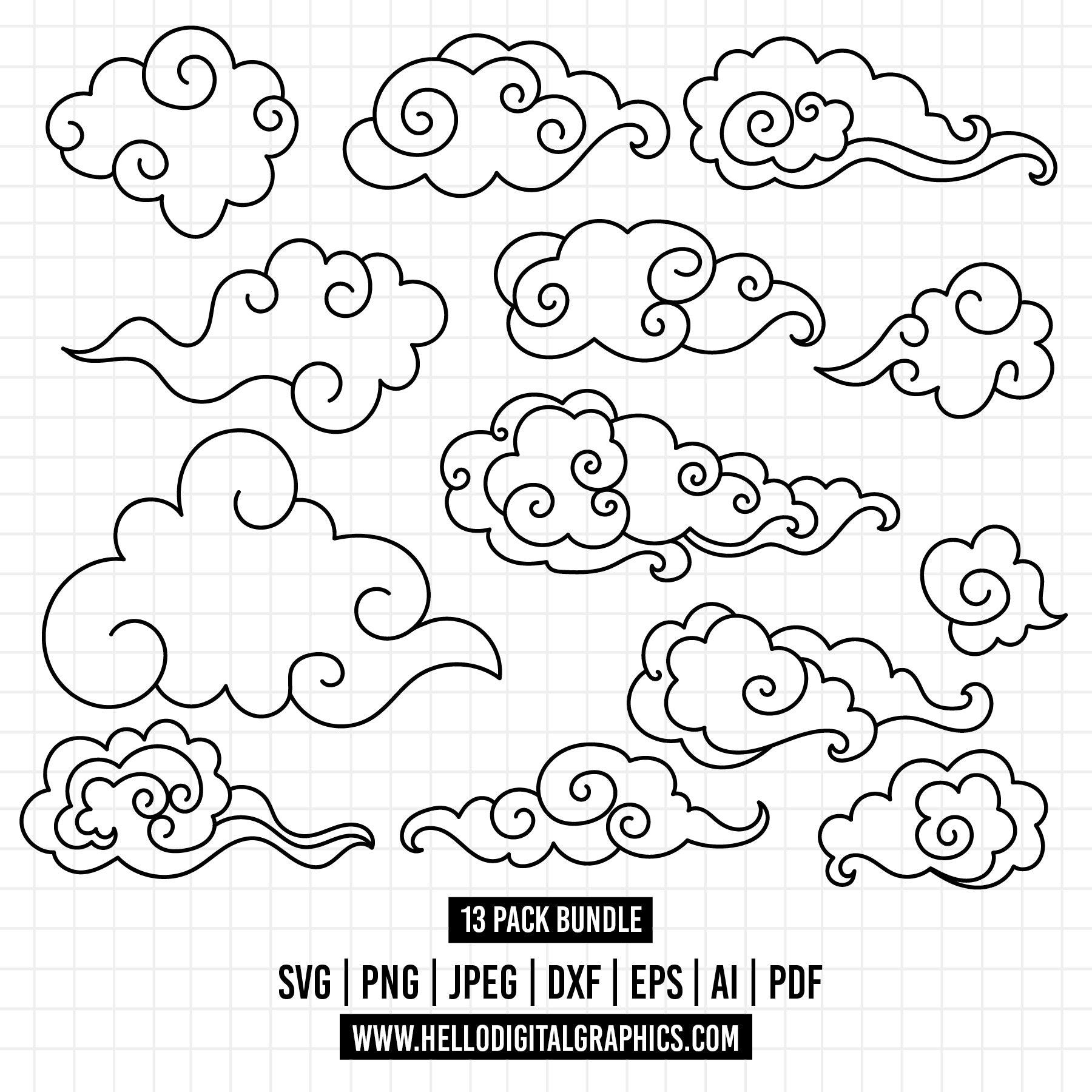COD1318 - Cloud svg file/Cloud clipart/ Cloud vector/ Cloud bundle Svg ...