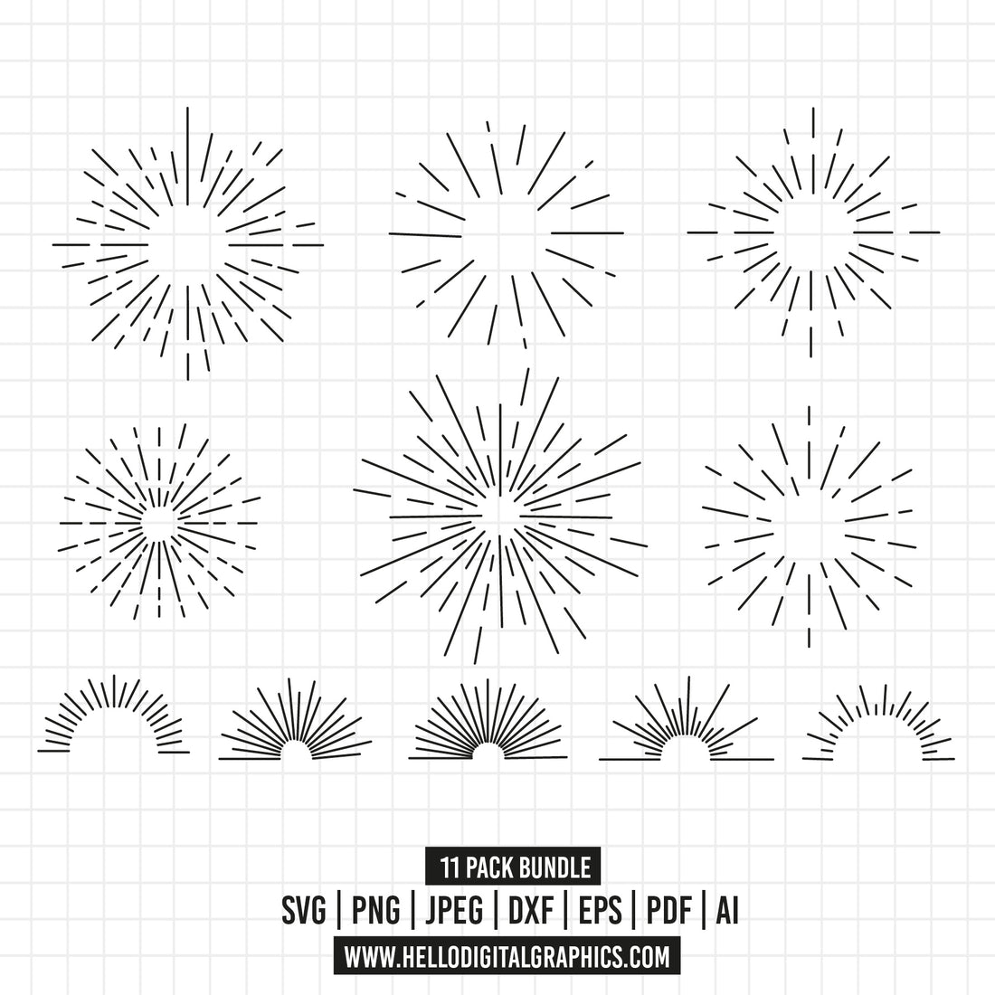 COD1332- Sunburst SVG Bundle/ Svg Bundle/Vintage Sunbursts Half/Sketch ...