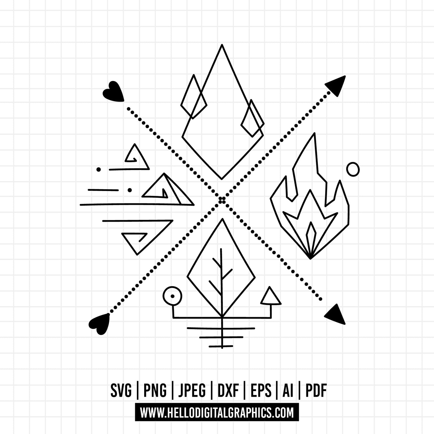 COD1338 - Four Elements SVG, 4 Elements Symbols, Four Elements Template, Water Svg, Earth Svg, Air Svg, Fire Svg