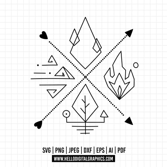 COD1338 - Four Elements SVG, 4 Elements Symbols, Four Elements Template, Water Svg, Earth Svg, Air Svg, Fire Svg