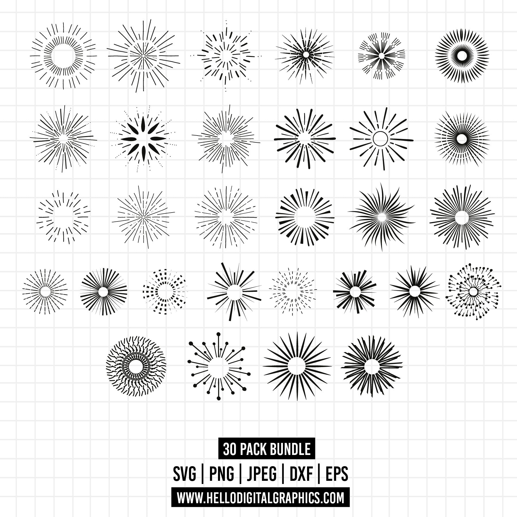 COD1348- Sunburst SVG Bundle/ Svg Bundle/Vintage Sunbursts Half/Sketch ...