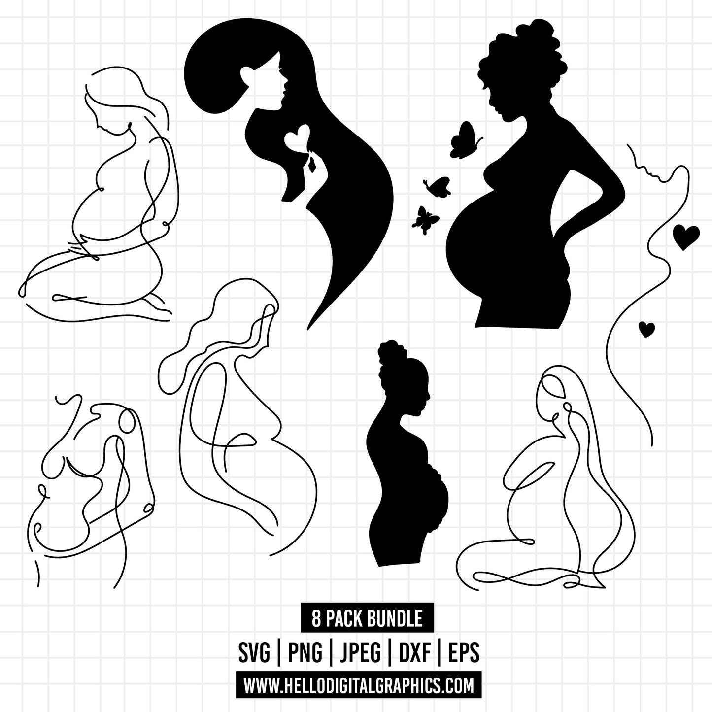 COD1364- Baby svg, Pregnant Woman Svg, Line Art Svg, Motherhood Cricut Pregnancy Silhouette Mum