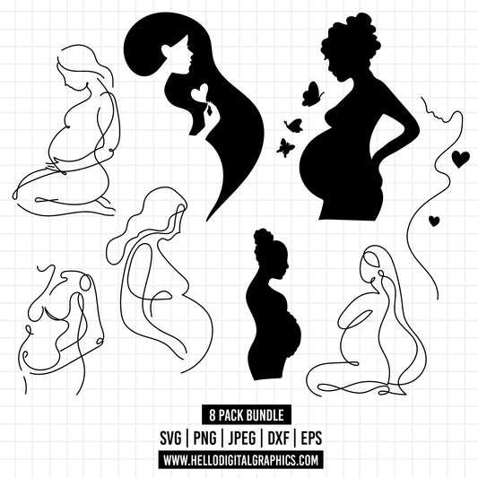 COD1364- Baby svg, Pregnant Woman Svg, Line Art Svg, Motherhood Cricut Pregnancy Silhouette Mum