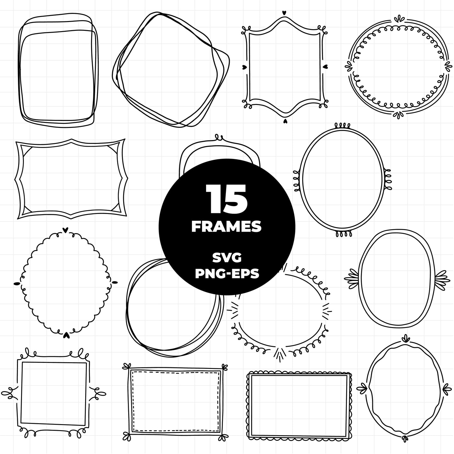 COD1373 - Doodle clipart, Frames Clipart, Aesthetic frames Clipart, frames printable, scrapbook cliparts, doodle frames svg, frames vector