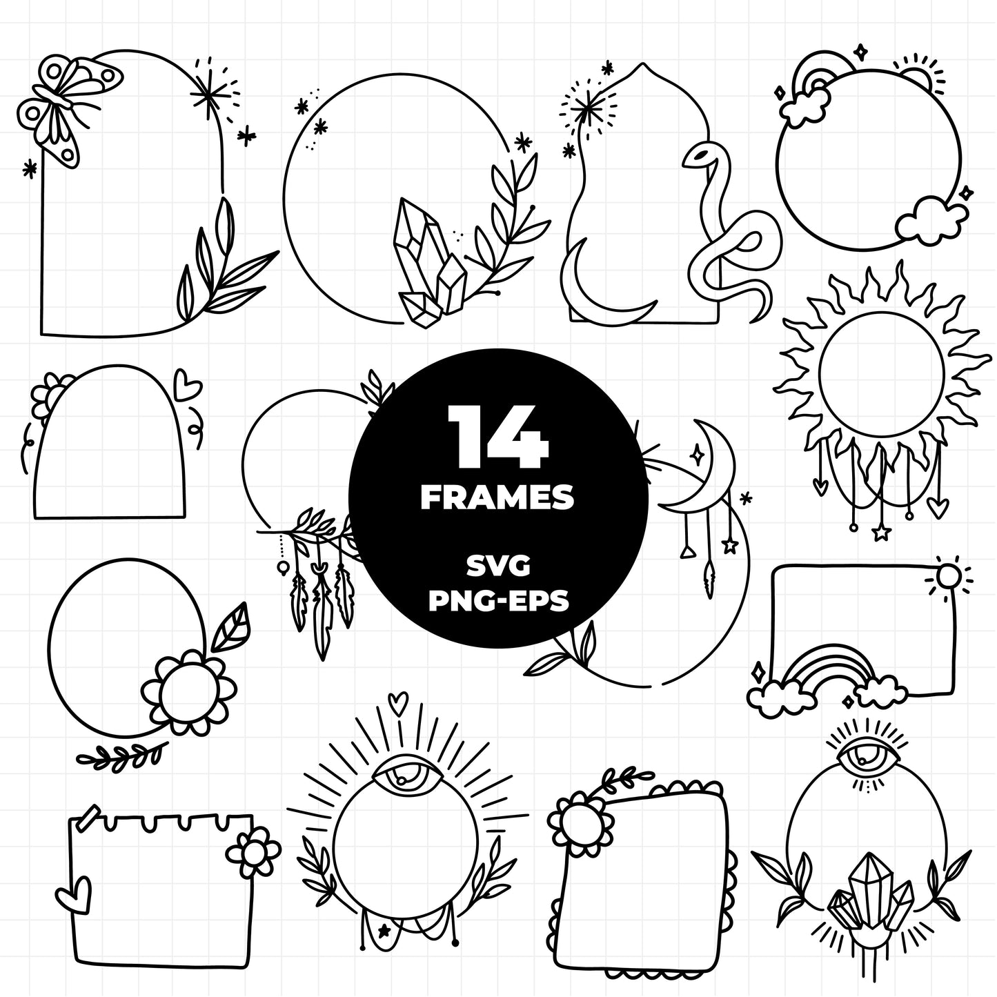 COD1377 -Doodle clipart, Frames Clipart, Aesthetic frames Clipart, frames printable, doodle frame clipart, doodle svg