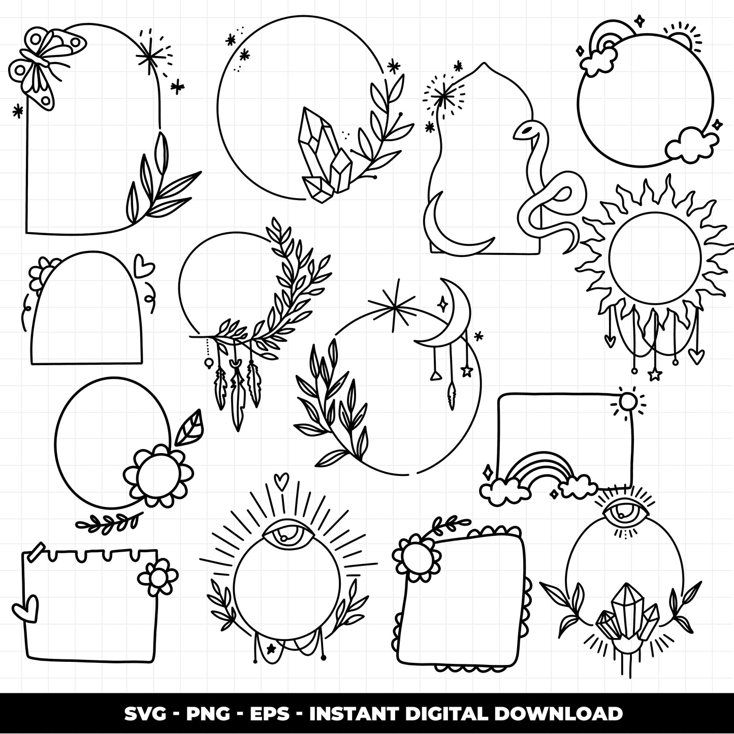 COD1377 -Doodle clipart, Frames Clipart, Aesthetic frames Clipart, frames printable, doodle frame clipart, doodle svg