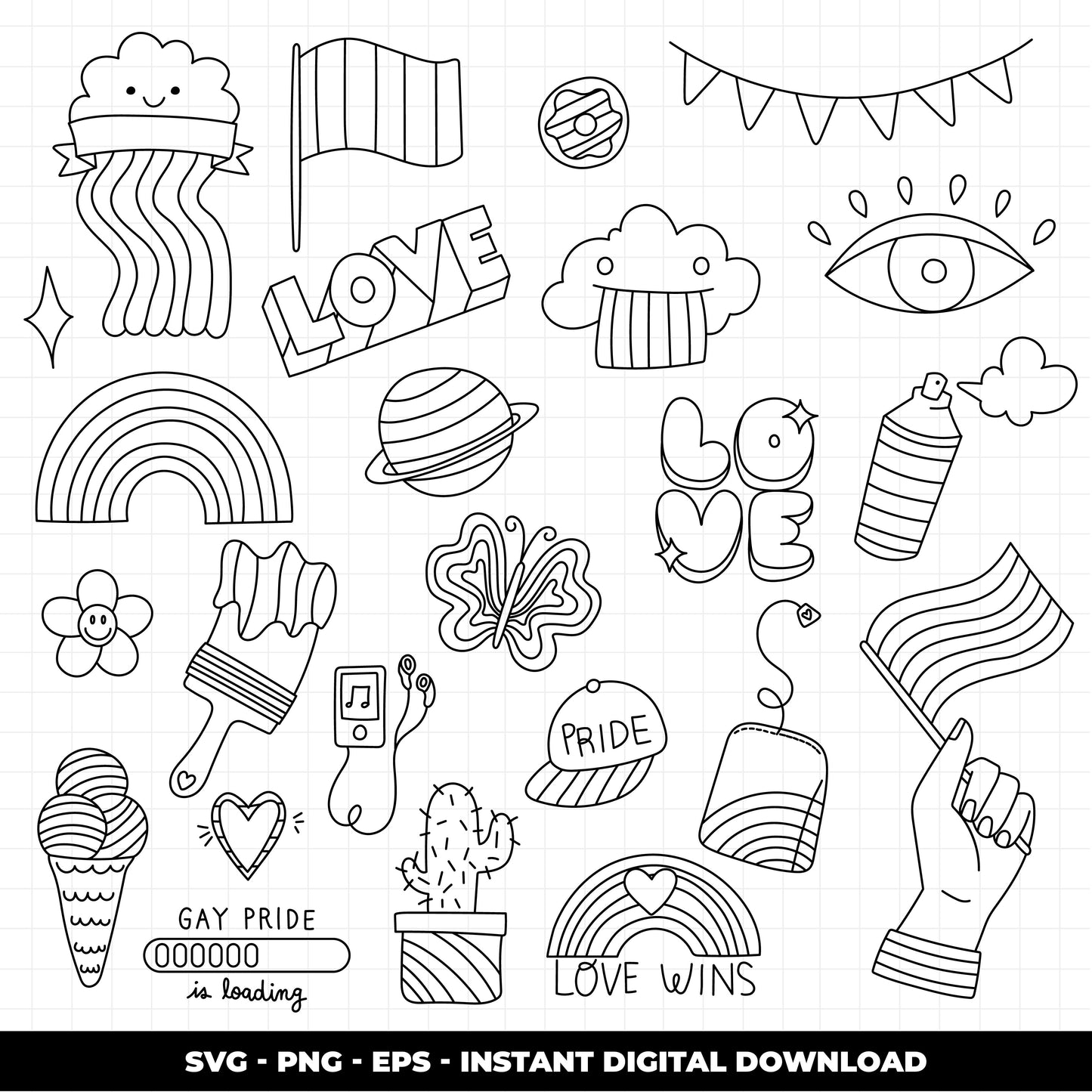 COD1389 - Doodle clipart, Pride Clipart, love is love Clipart, LGBT printable, pride svg, lgbt svg