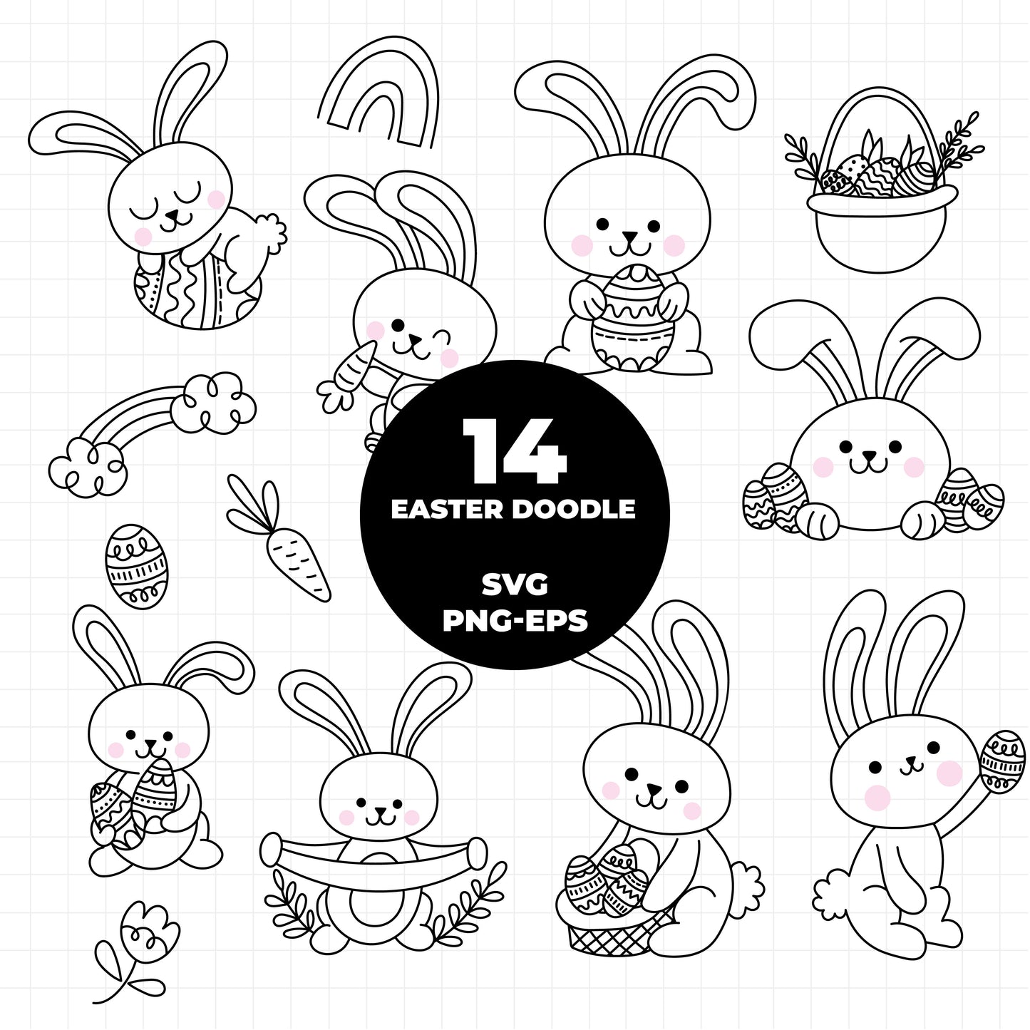 COD1393 - Easter Clipart, easter day Clipart, rabbit printable, doodle clipart, EPS, easter svg, rabbit svg