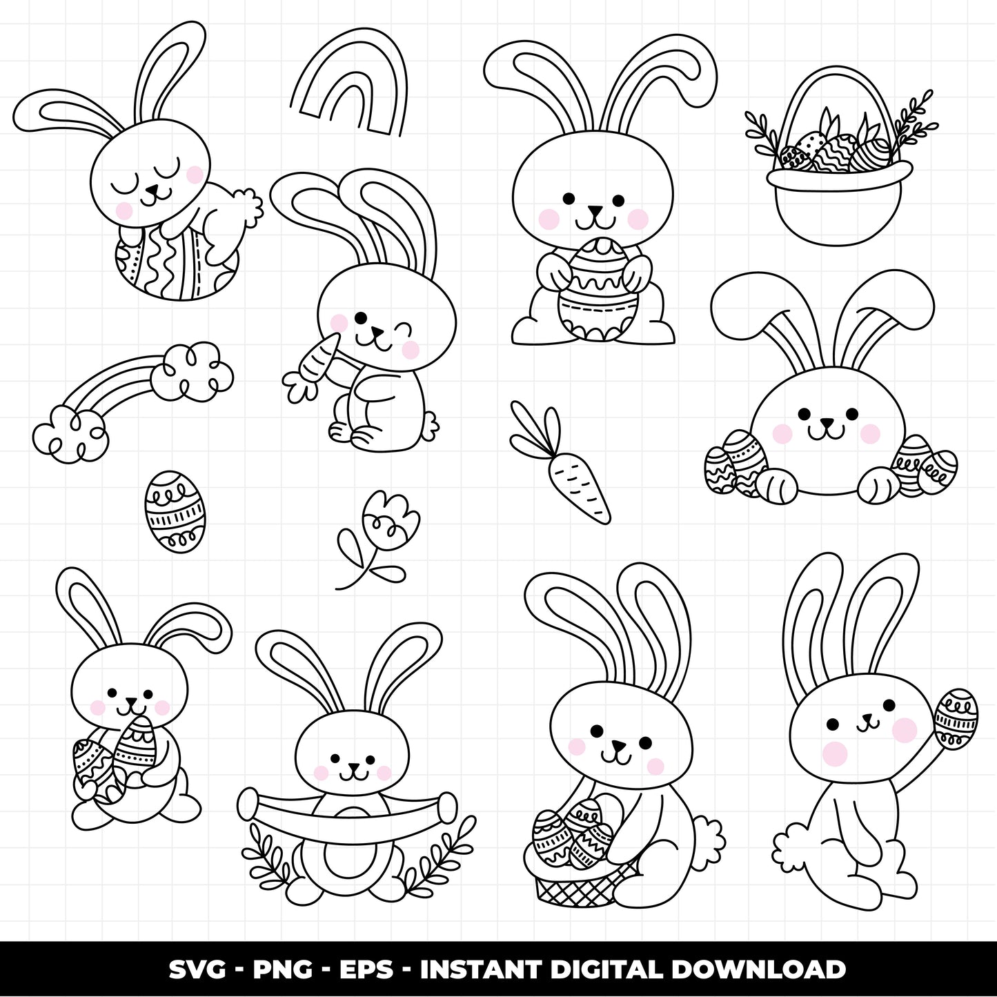 COD1393 - Easter Clipart, easter day Clipart, rabbit printable, doodle clipart, EPS, easter svg, rabbit svg