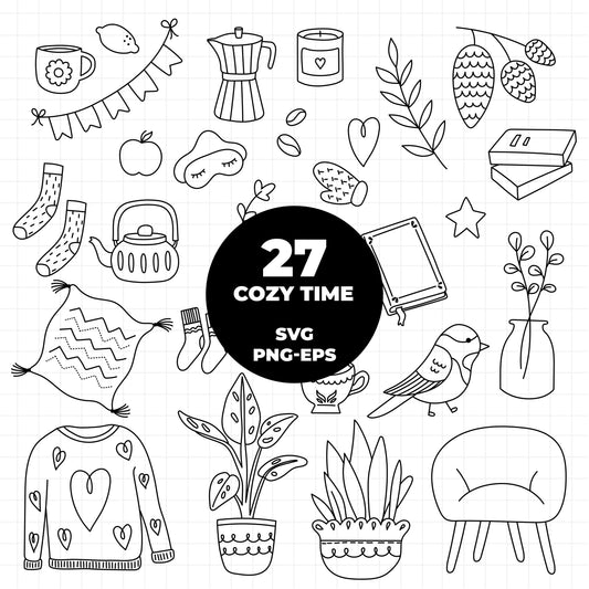 COD1397 - Autumn svg, fall clipart, Leaves clipart, Plants svg, fall svg, cozy doodle svg