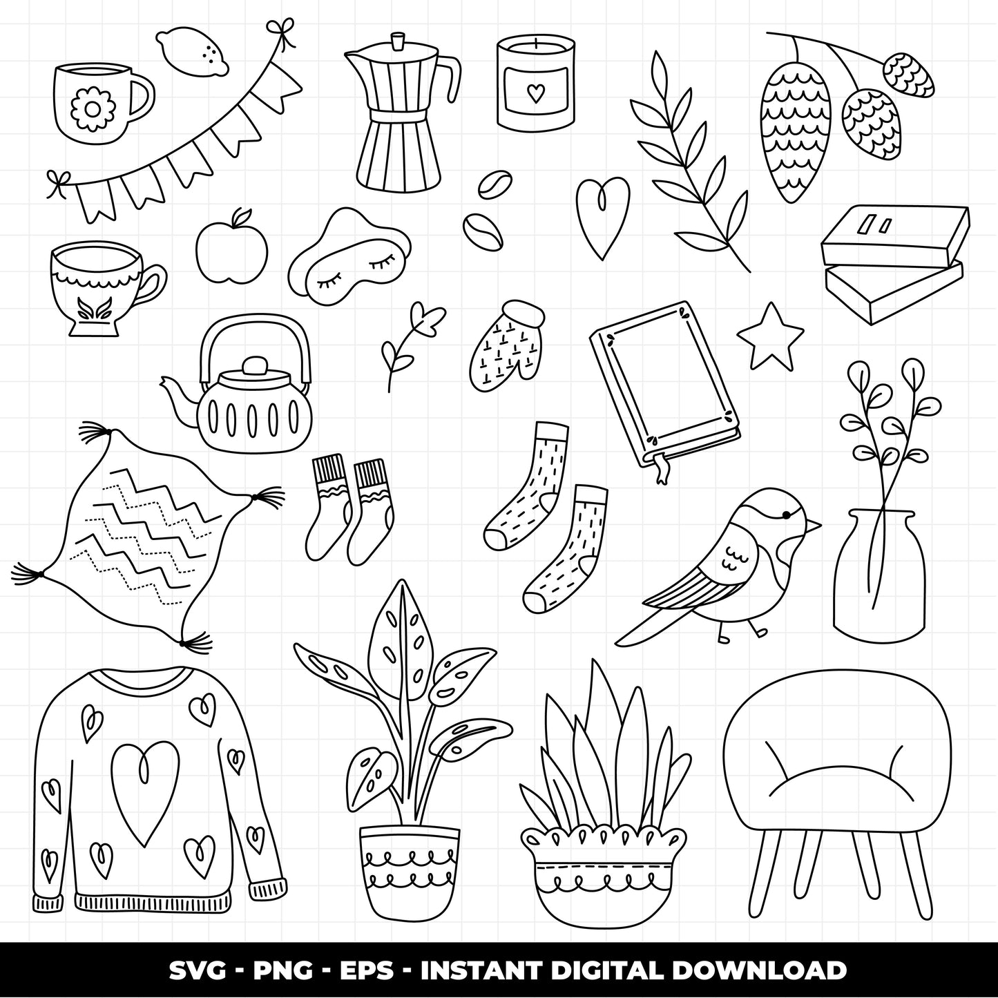 COD1397 - Autumn svg, fall clipart, Leaves clipart, Plants svg, fall svg, cozy doodle svg
