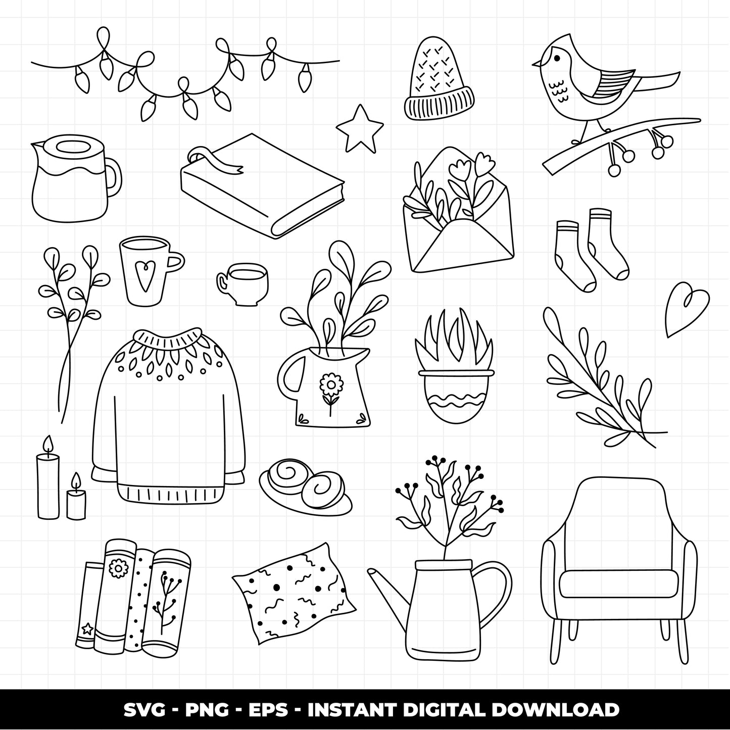 COD1398 - Autumn svg, fall clipart, Leaves clipart, Plants svg, fall svg, cozy doodle svg