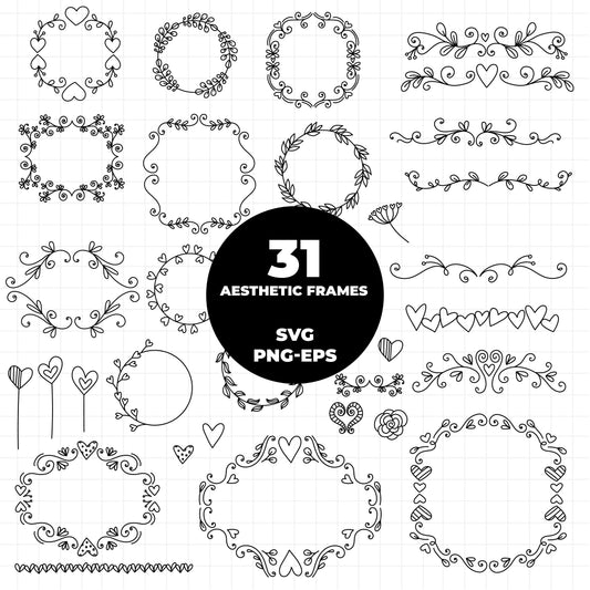 COD1399 - Doodle clipart, Frames Clipart, Aesthetic frames Clipart, frames printable, frames svg