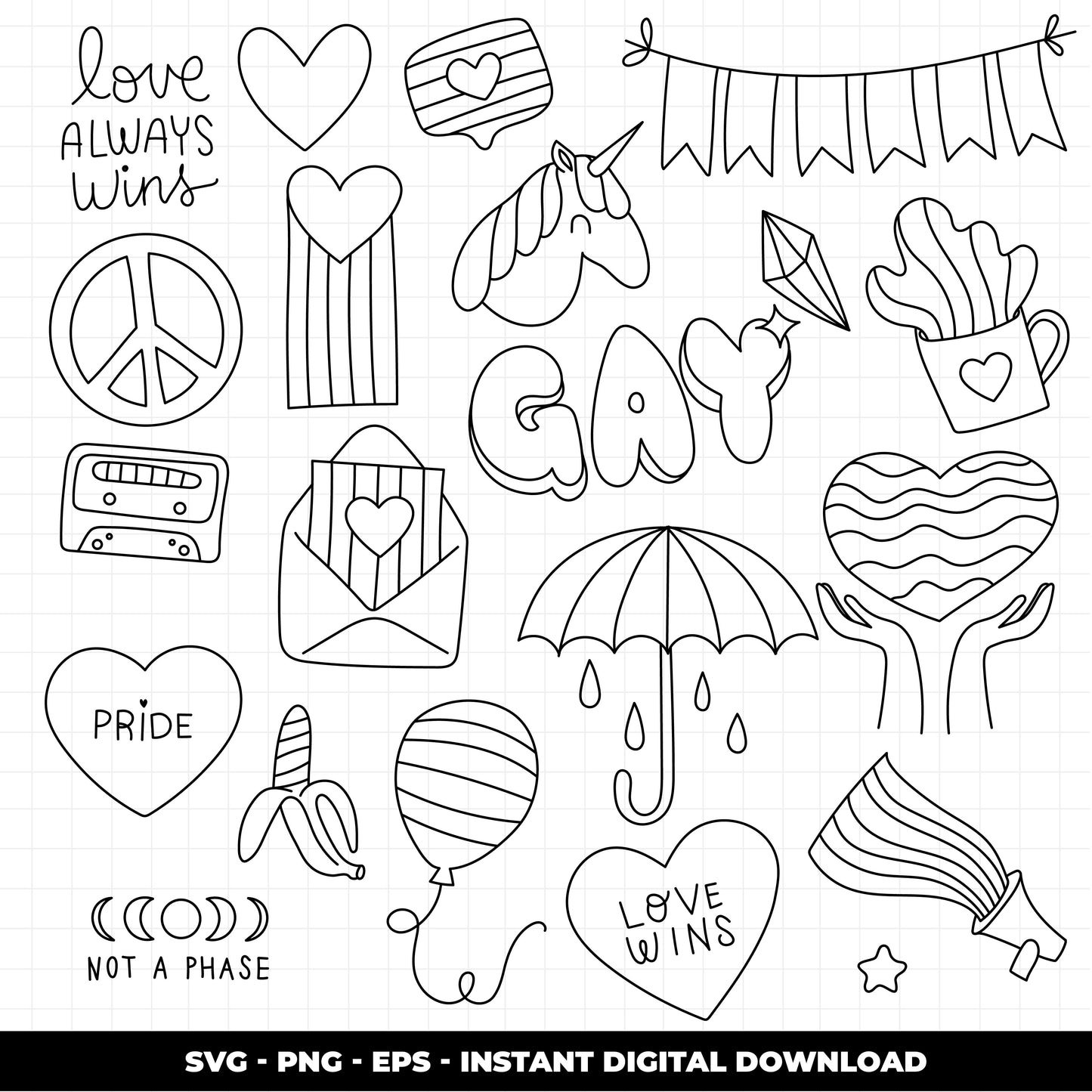 COD1401 - Doodle clipart, Pride Clipart, love is love Clipart, LGBT printable, pride svg, lgbt svg